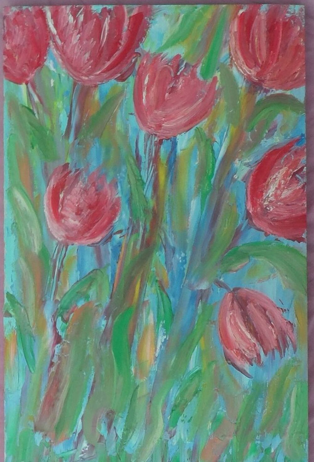 Peinture sur bois tulipes 33,5 cm x 21 cm Décoration