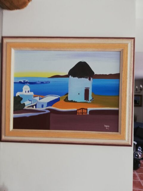 TABLEAU A L HUIL ENCADRE  AU BORD DE L EAU 110 Anduze (30)