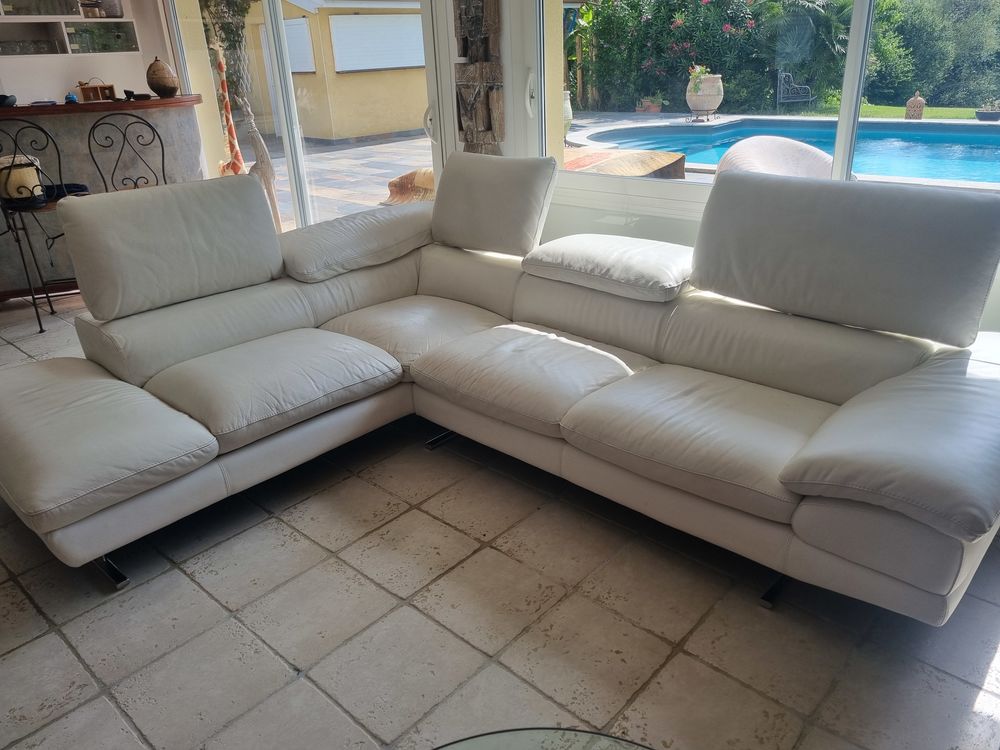 CANAPE D'ANGLE CUIR BLANC Meubles