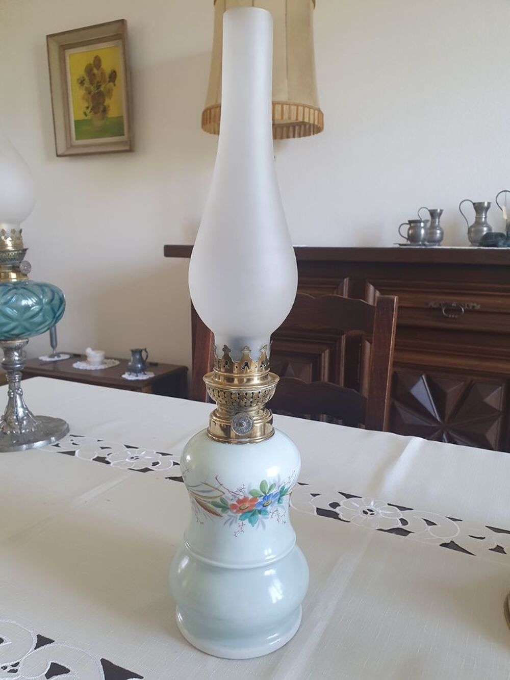 Lampe &agrave; p&eacute;trole pied c&eacute;ramique peint Décoration