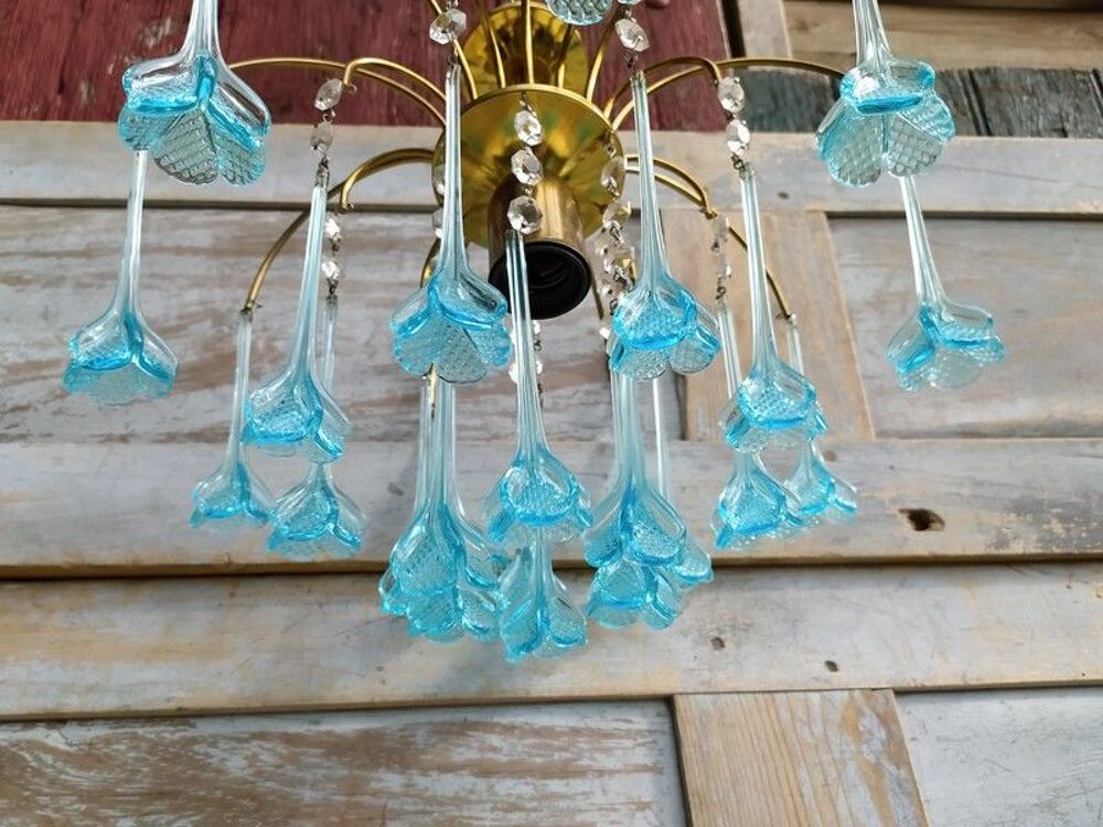 Lustre Pampilles Bleues Verre de Murano Vintage 
Décoration