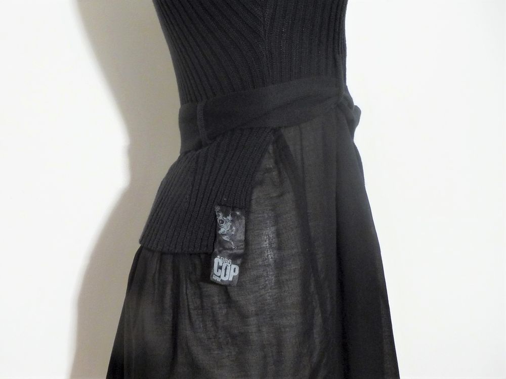 Tunique Longue/ Robe Bi Mati&egrave;re Noir et Ceinture- Cop Copine Vêtements