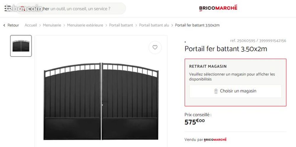 Portail NEUF plein fer Bricomarch&eacute; 3,50m Bricolage