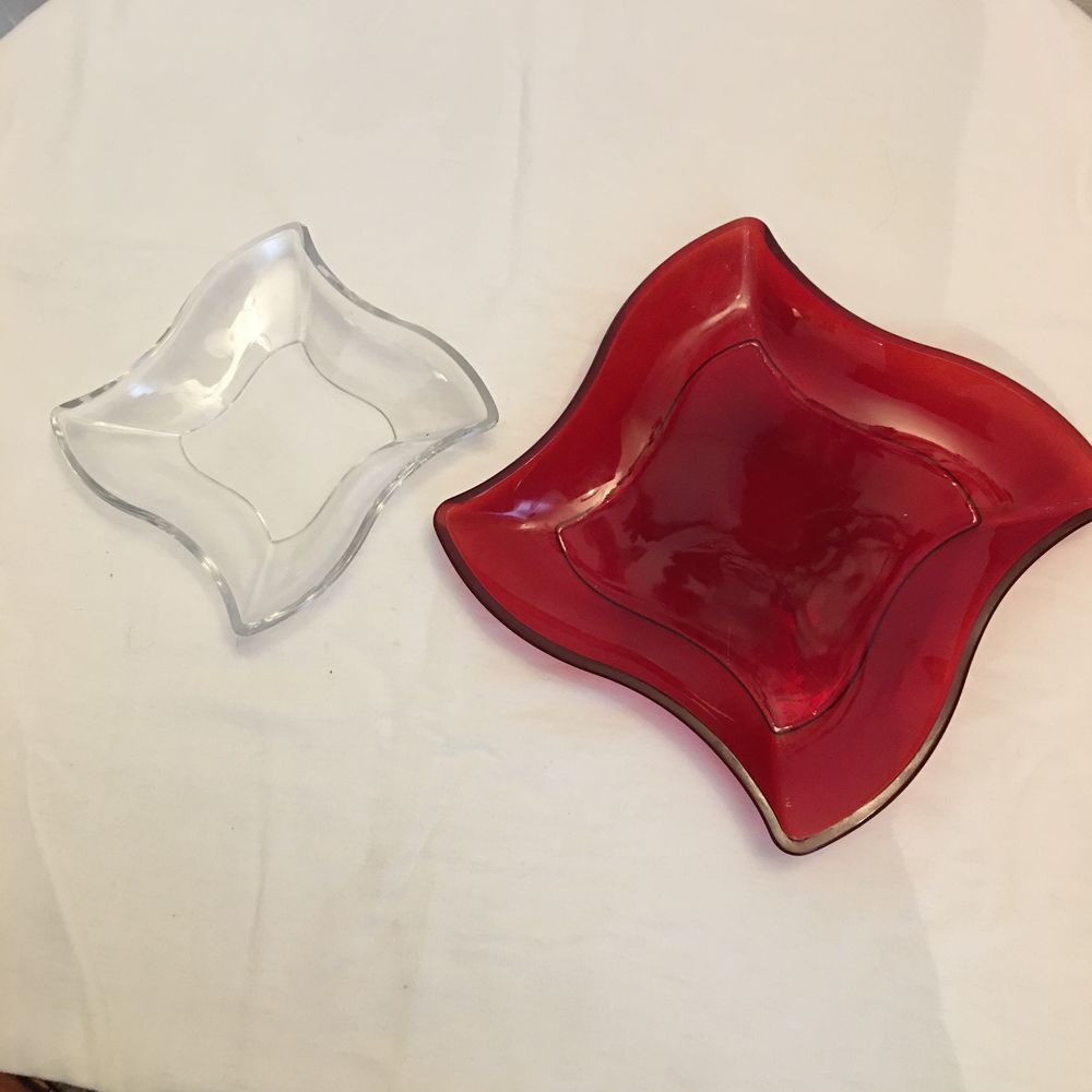Deux coupelles en verre Villeroy et Boch vintage transparente et rouge Décoration