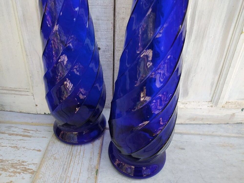 Bouteilles Carafes Verre Empoli Bleu Cobalt Italie Vintage Décoration