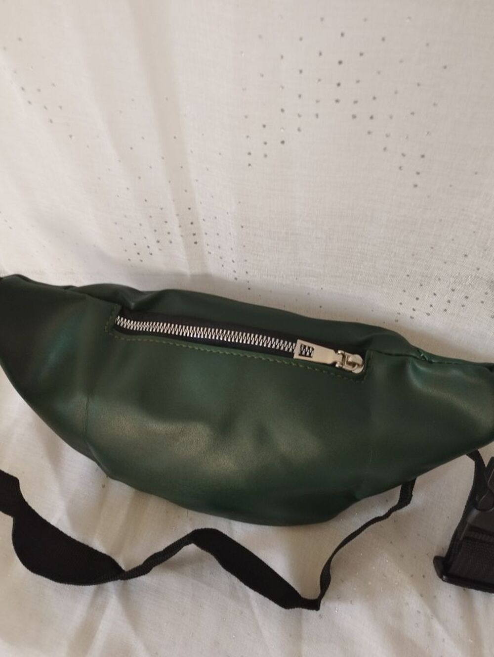 sac banane en simili cuir vert 3 poches &agrave; fermeture &eacute;clair crossbody &eacute;paule taille Maroquinerie