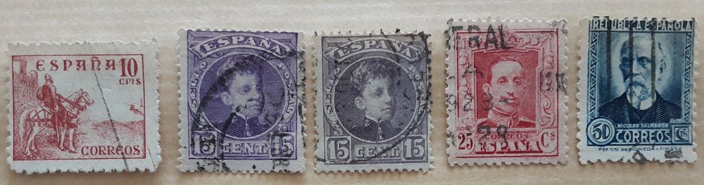 5 timbres &agrave; collection ESPAGNE dont Alphonso XIII 