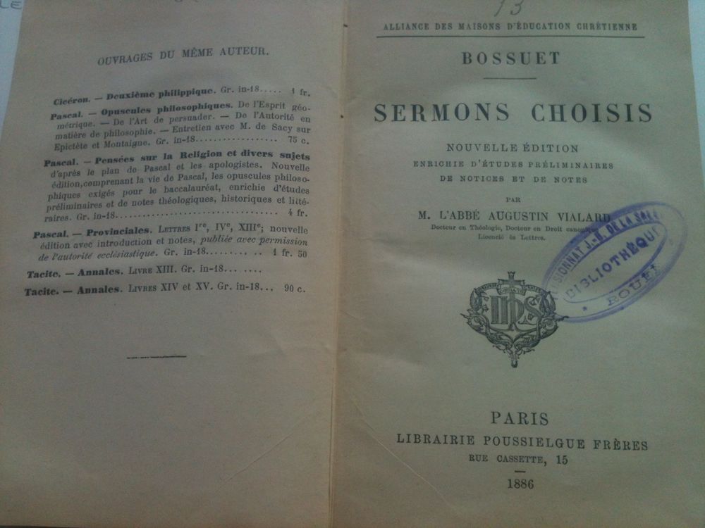 BOSSUET, Sermons choisis Livres et BD