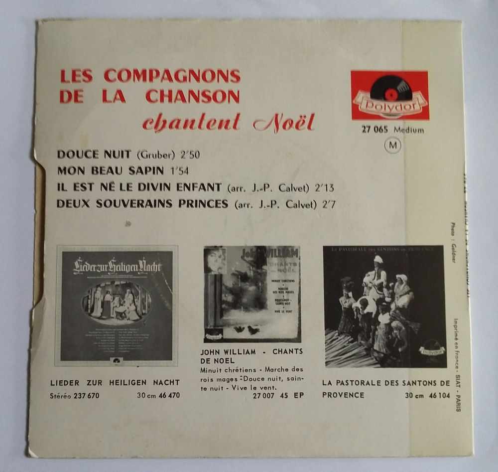 Vinyle : Les compagnons de la chansons: 45 tours : 4 titres CD et vinyles