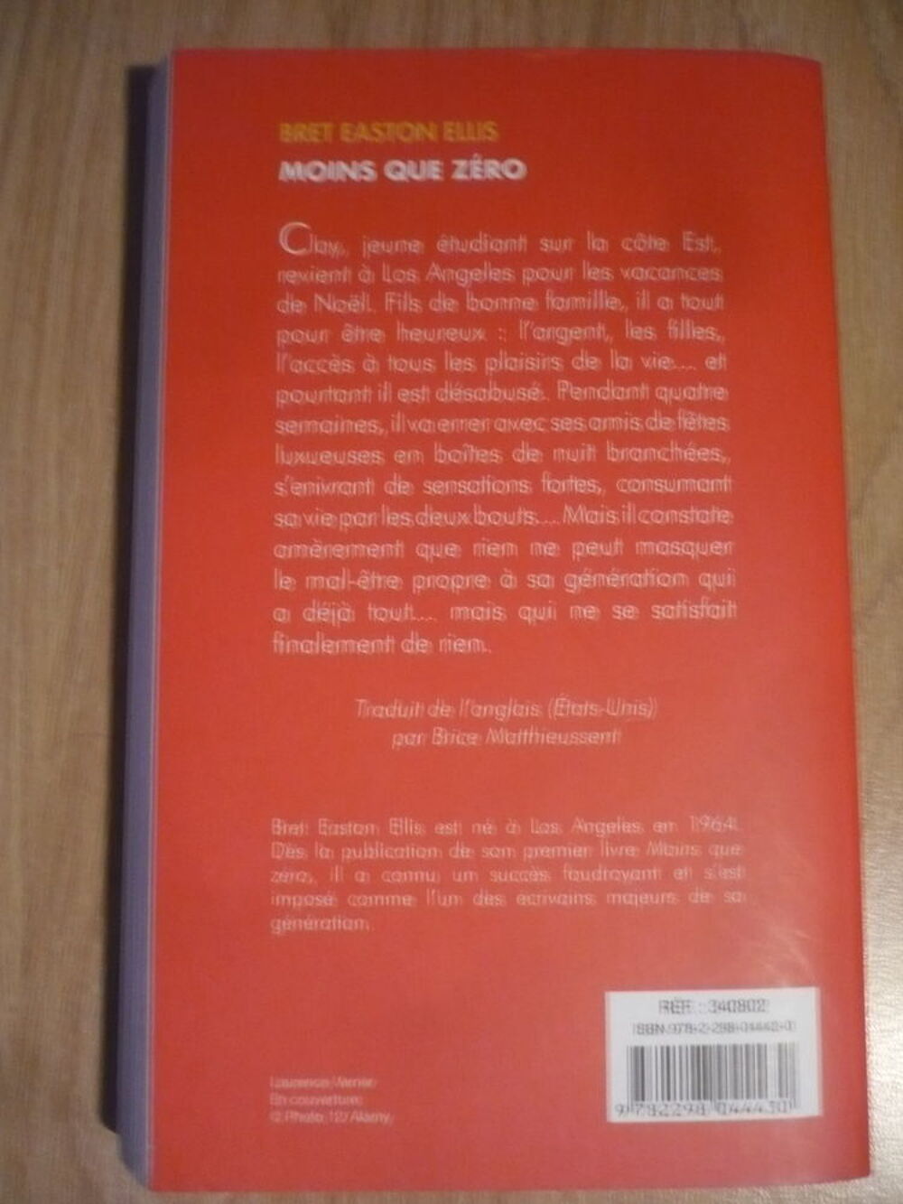 MOINS QUE Z&Eacute;RO de Bret EASTON ELLIS (2011) Livres et BD