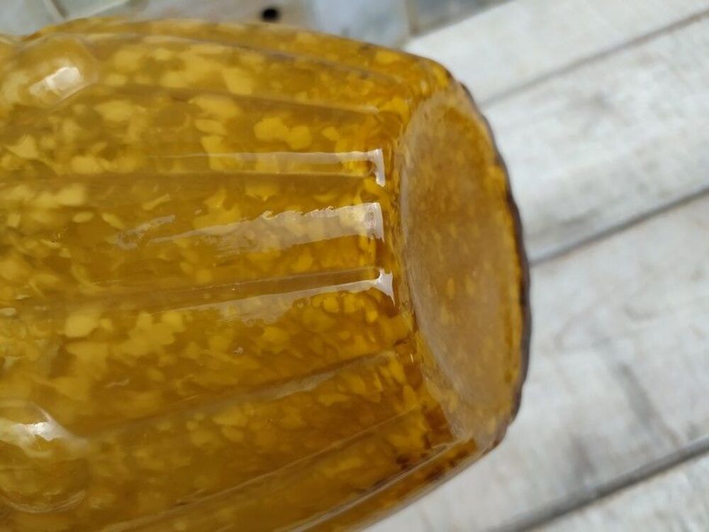 Grand Vase Verre Moul&eacute; Couleur Ambre Mouchet&eacute; Art D&eacute;co 