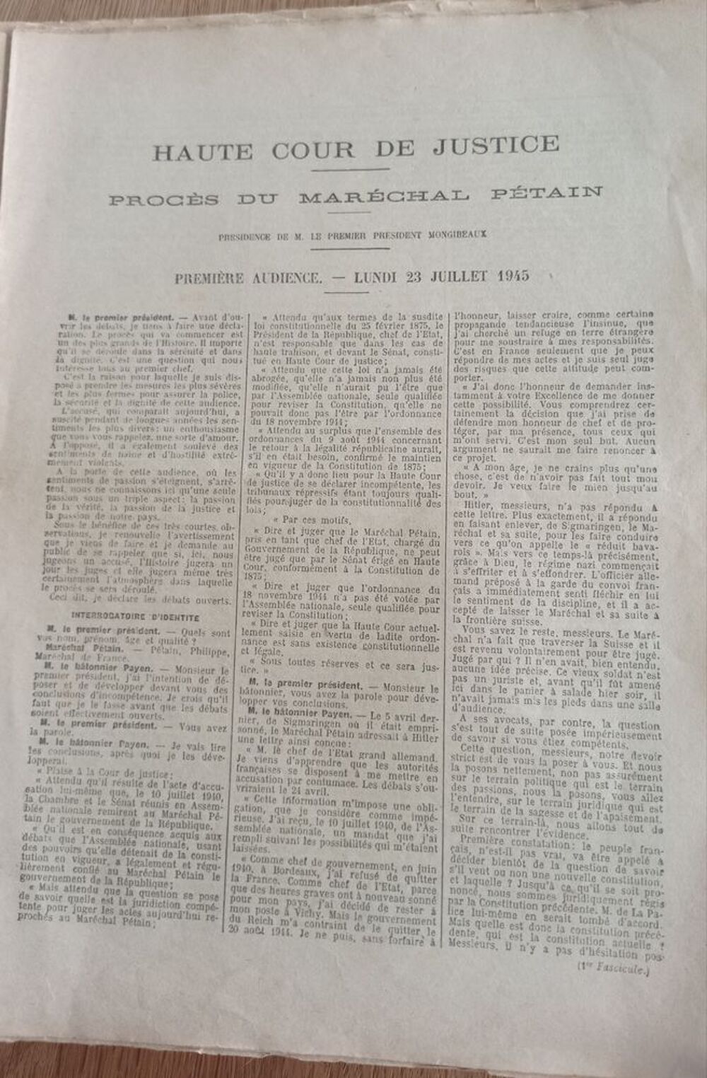 Compte rendu du Proc&egrave;s du Mar&eacute;chal PETAIN 1945 Livres et BD