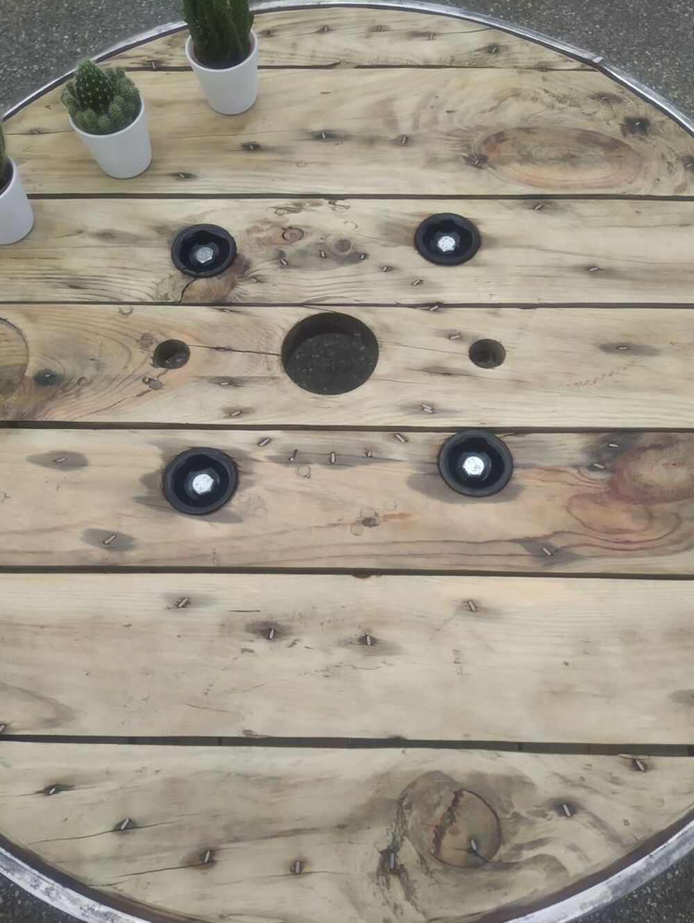 Table basse bois touret cercl&eacute; 90 cm Meubles