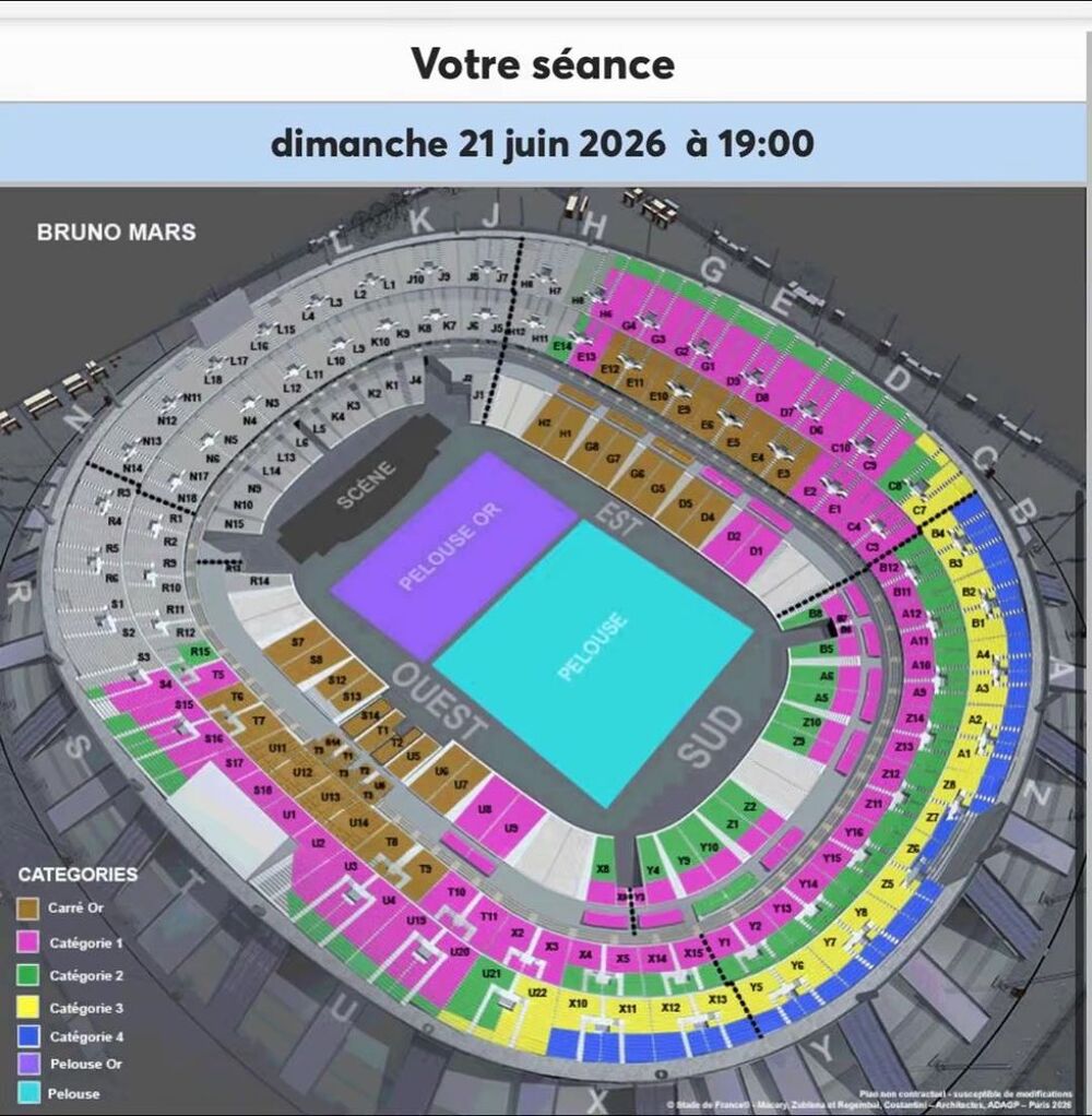 Place de concert Bruno mars Billetterie