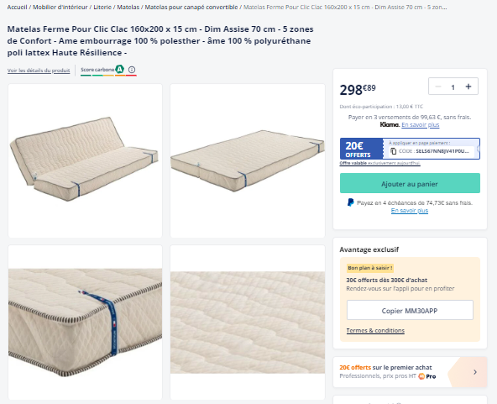 sommier extensible et son matelas 160 x 200 - TBE Meubles