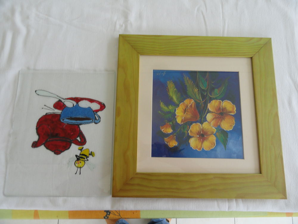 Cadre photo ( fleurs ) + peinture sur verre Décoration