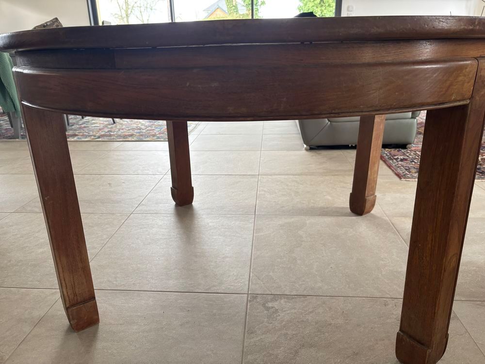 Table ronde bois sculpt&eacute; et verre Meubles