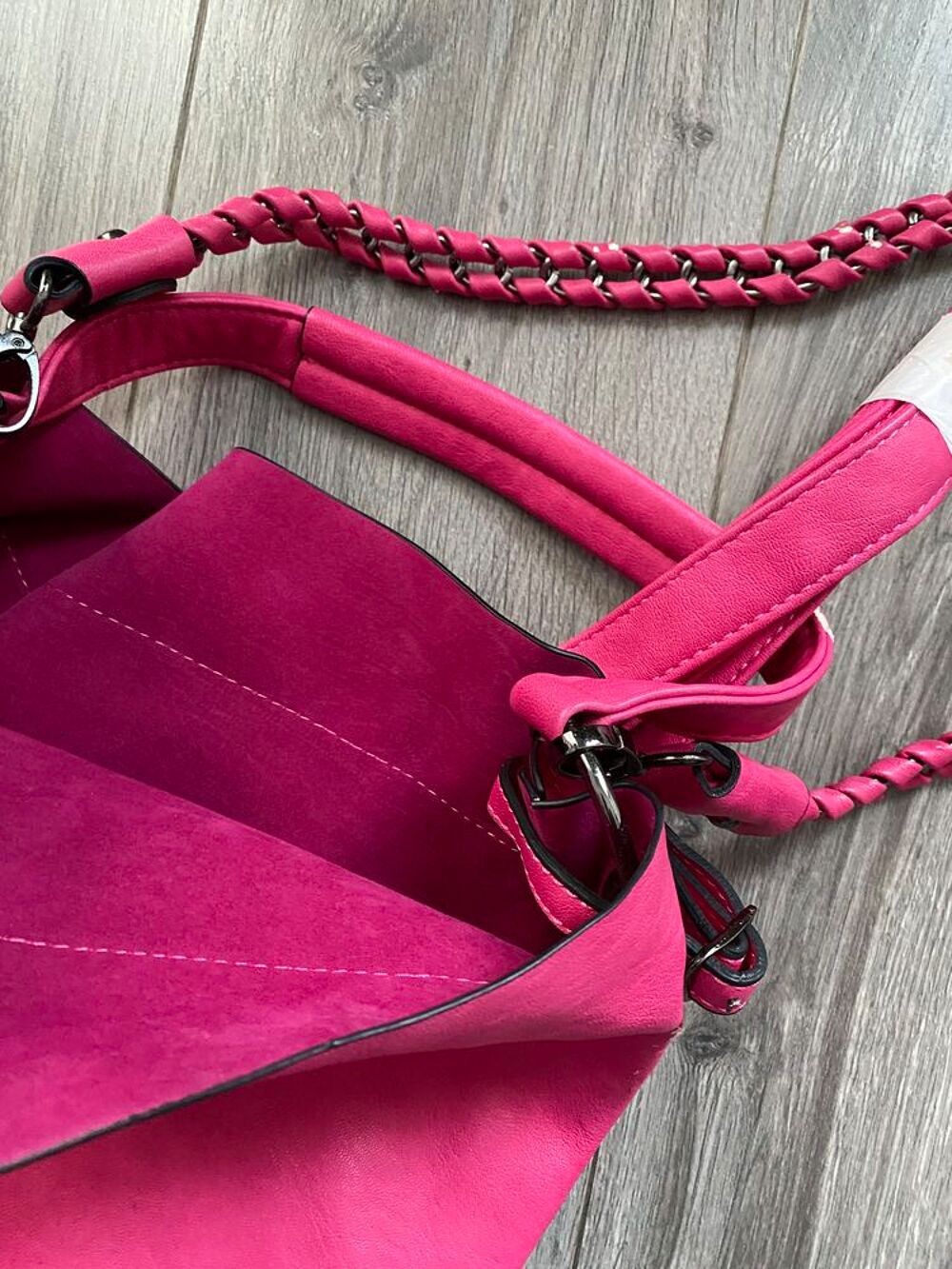 Sac &agrave; main rose vif + pochette Maroquinerie