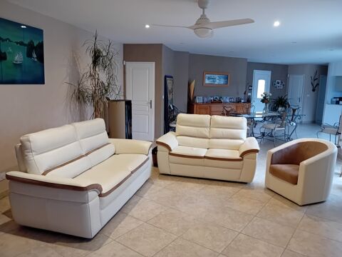 Salon cuir blanc et marron clair 3+2+1 900 Riez (04)