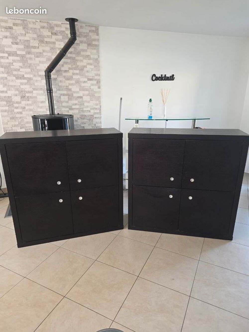 2 buffets bas noir weng&eacute; contemporain Meubles