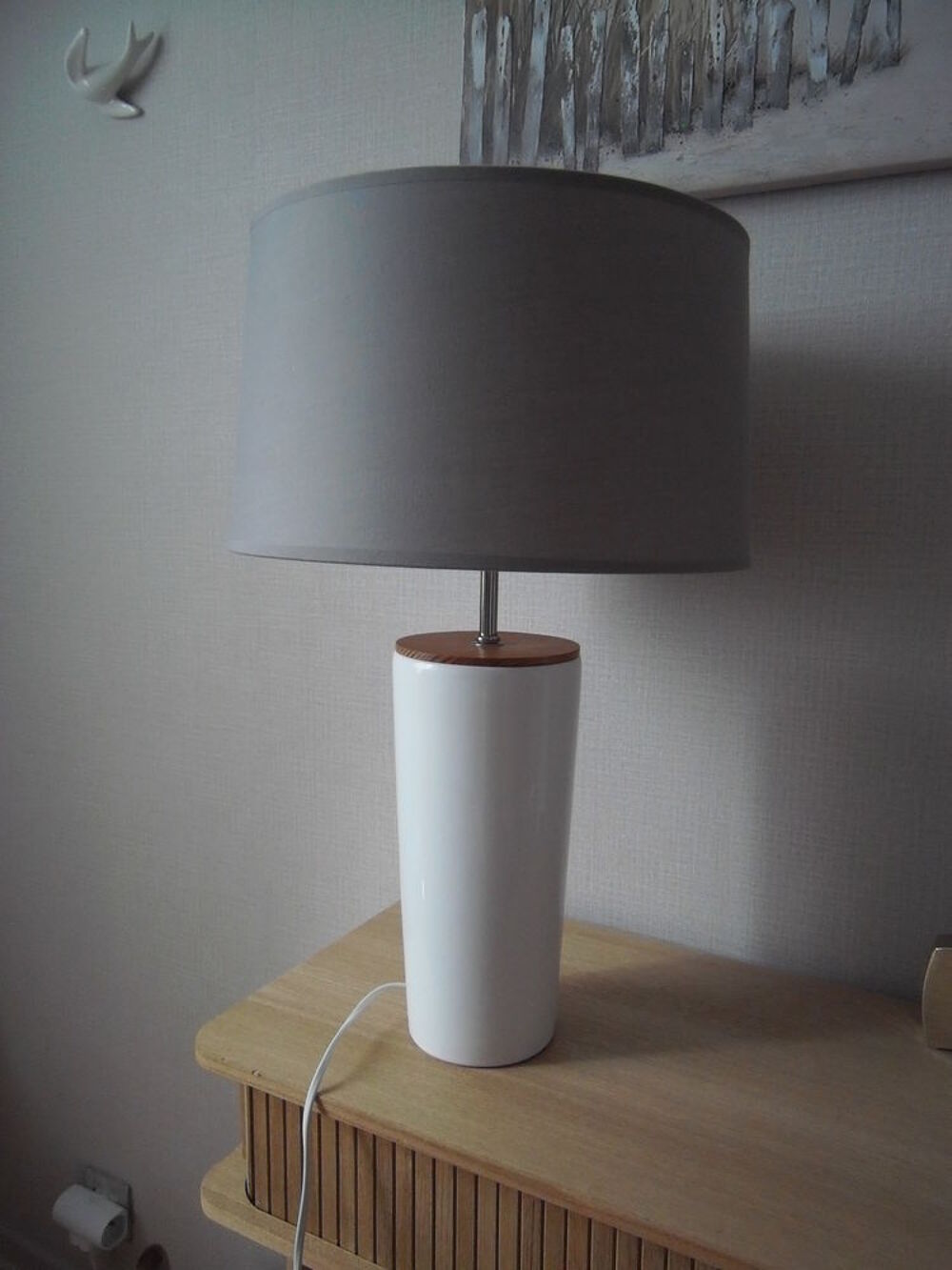 Lampe de salon chambre bureau abat-jour taupe Décoration