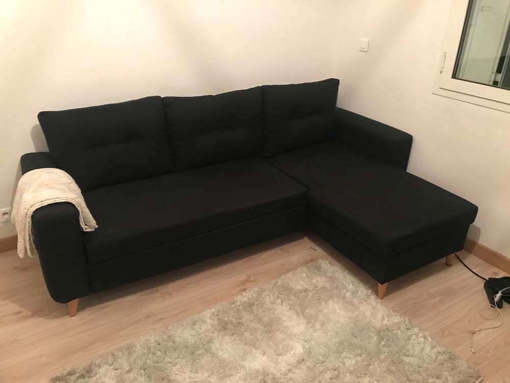 Canap&eacute; scandinave d'angle r&eacute;versible convertible - Noir Meubles