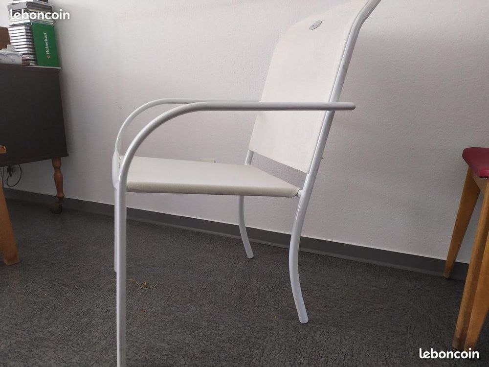 Fauteuil Esp&eacute;ride blanc acier, toile int&eacute;rieur ou ext&eacute;rieur Jardin