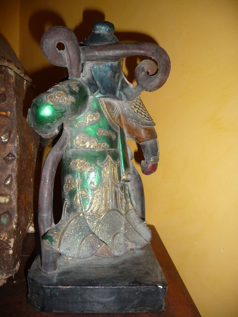 dieu guerrier guan gong - polychrome bois - pi&egrave;ce ancienne 