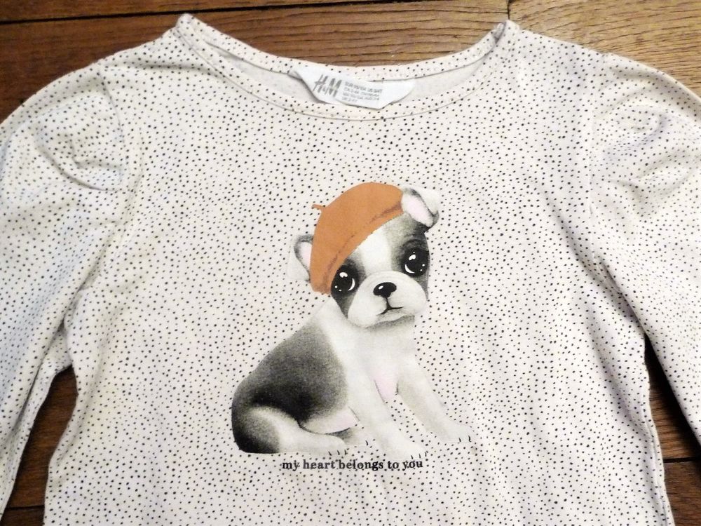 Tee Shirt/ Top Blanc avec Motif Chiot- Taille 2/4 ans- H&amp;M Vêtements enfants