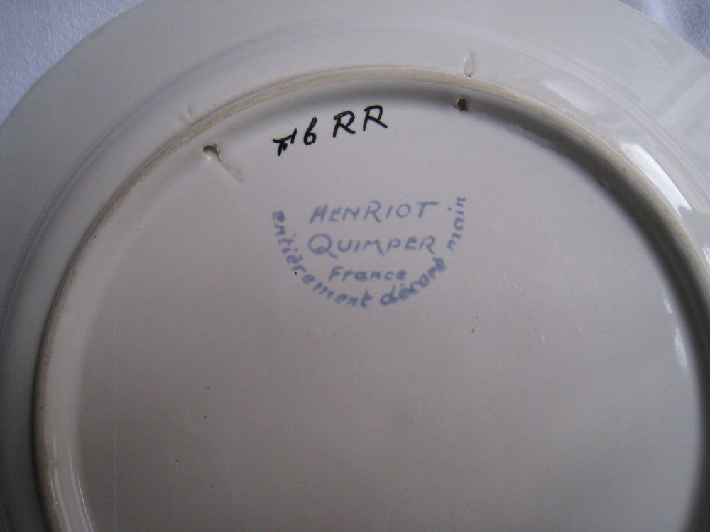 Assiette Henriot Quimper num&eacute;rot&eacute; Décoration