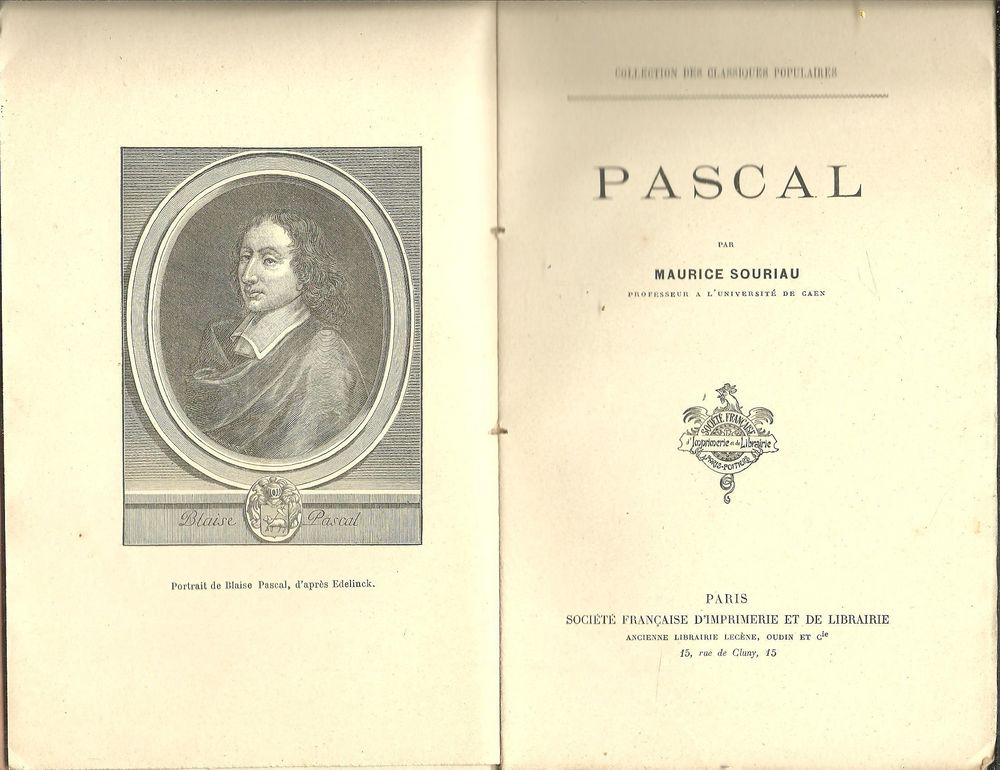 PASCAL par Maurice SOURIAU 1897 Livres et BD