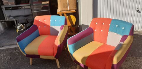 Paire de fauteuils tissus  patchwork  de style vintage  ,
0 Trappes (78)