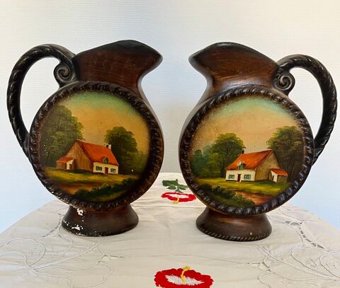 Paire de Vases muraux  Vintage  décoratifs en céramique Void-Vacon (55)