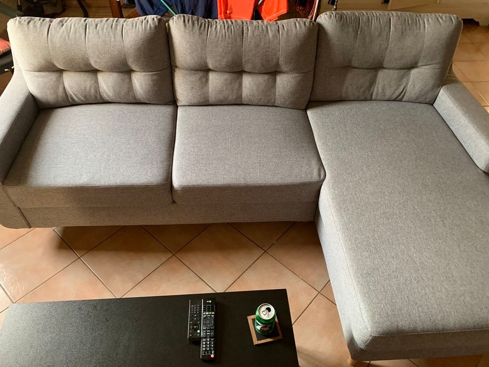 CANAP&Eacute; CONVERTIBLE GRIS TISSU Meubles