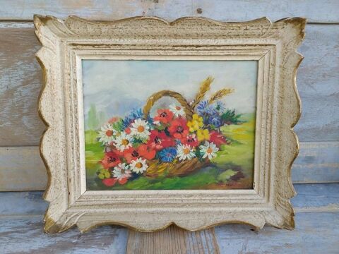 Tableau Bouquet de Fleurs Printanières Signé C de Crépy 80 Loches (37)