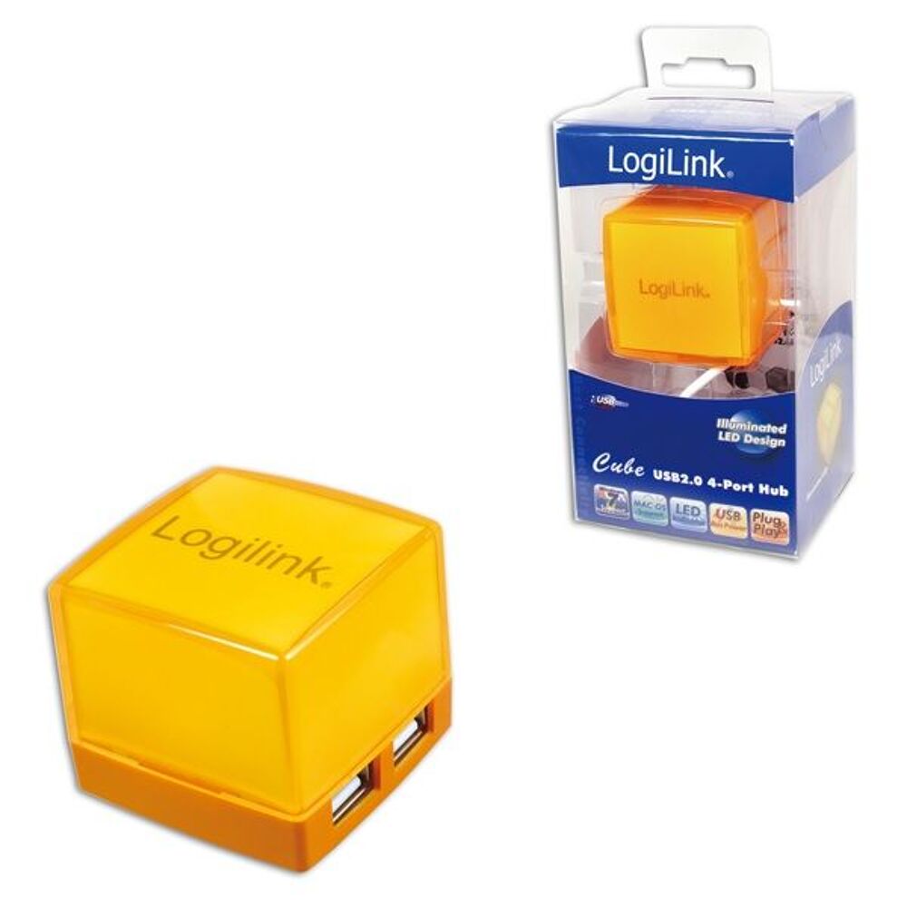 LOGILINK - Cube Hub USB transparent 4 Ports Orange Matriel informatique
