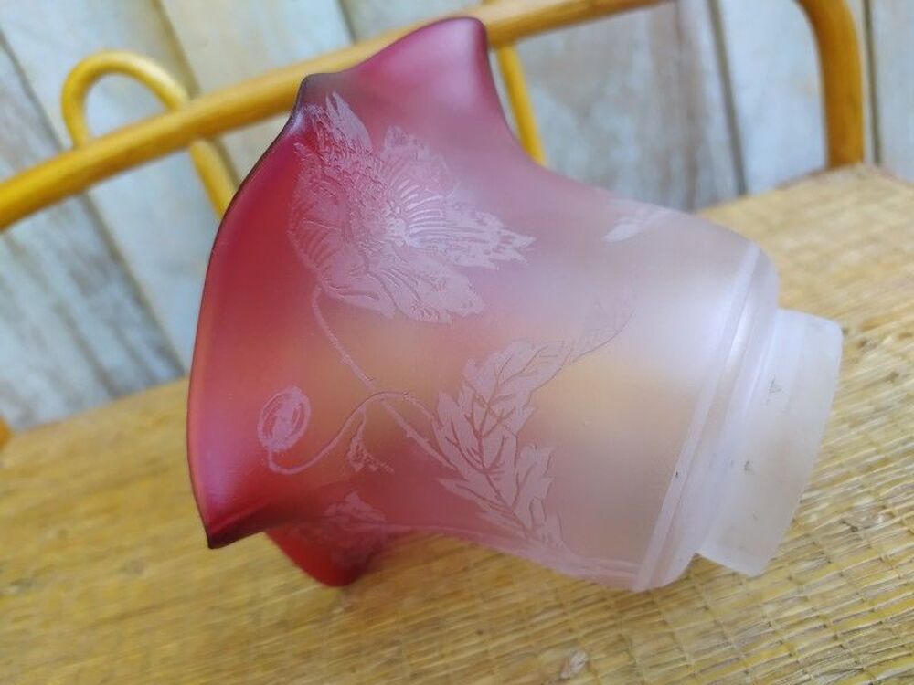 Tulipe Lampe &agrave; P&eacute;trole Verre D&eacute;cor Fleurs D&eacute;gag&eacute; &agrave; l'Acide Décoration