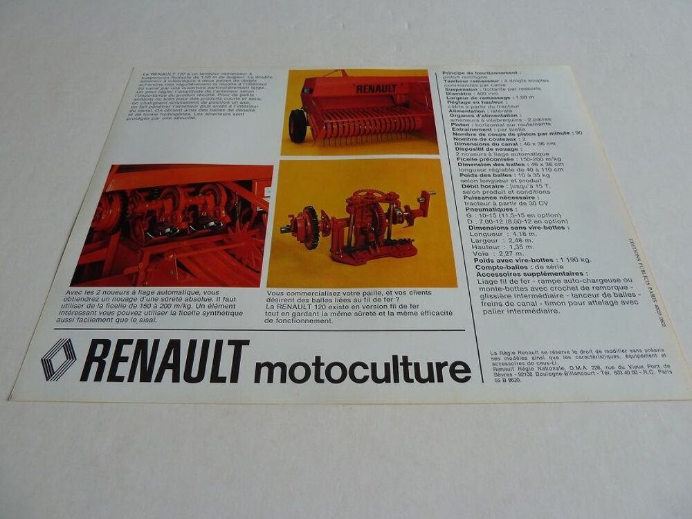 Prospectus presse ramasseuse RENAULT 120 