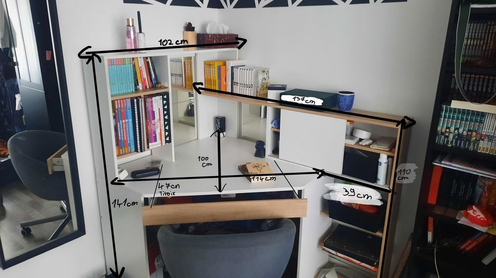 Bureau d'angle bois/blanc Meubles