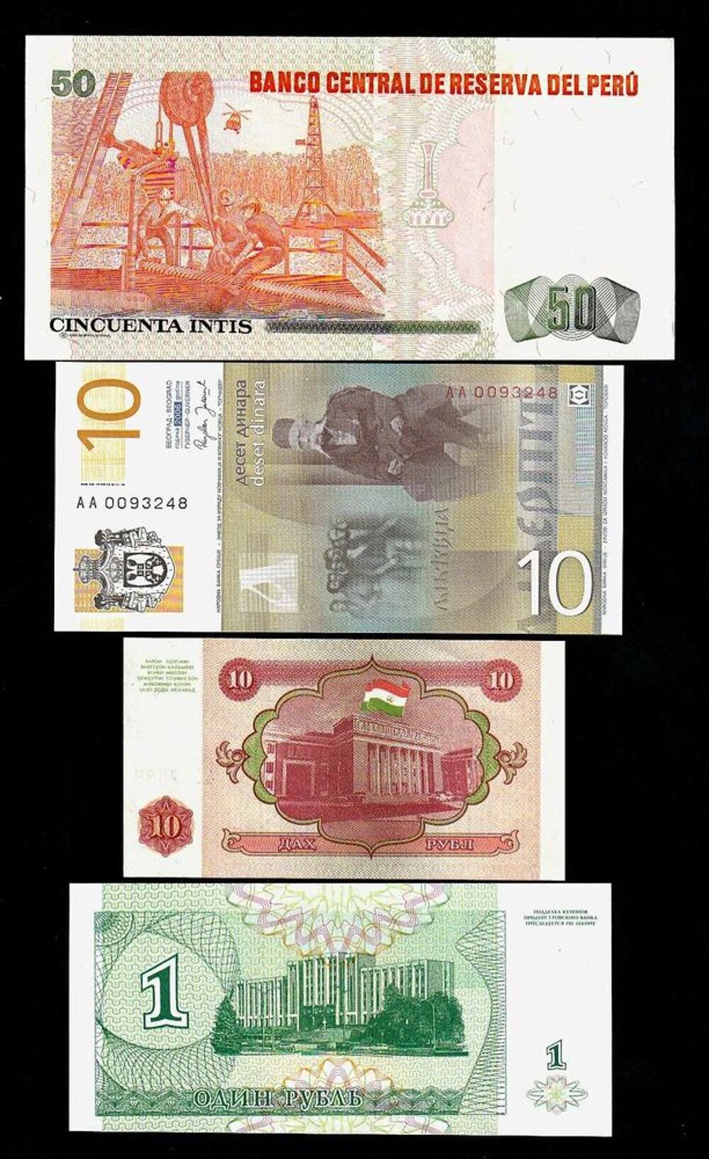 Lot de 25 billets de 25 pays rares - NEUFS 
