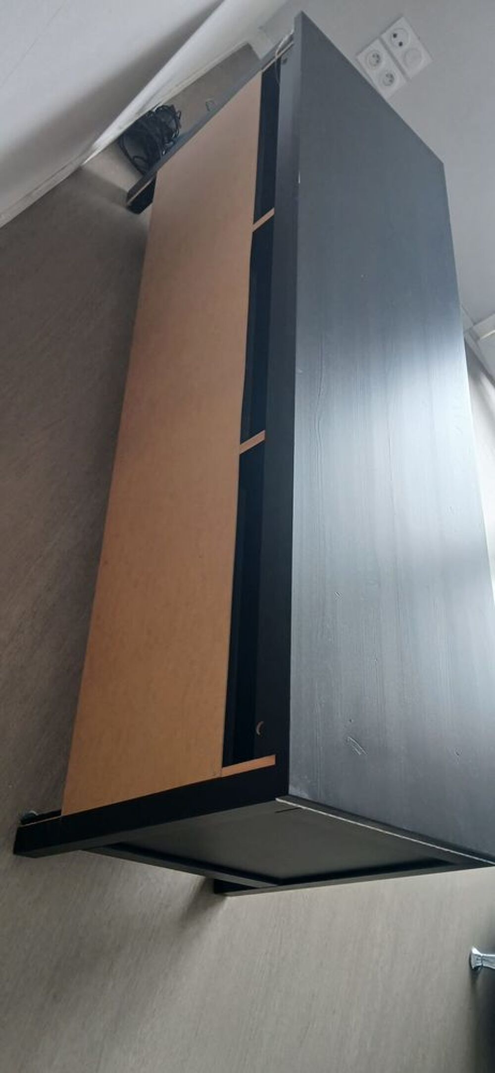 Meuble TV bas bois fonc&eacute; 3 tiroirs Meubles