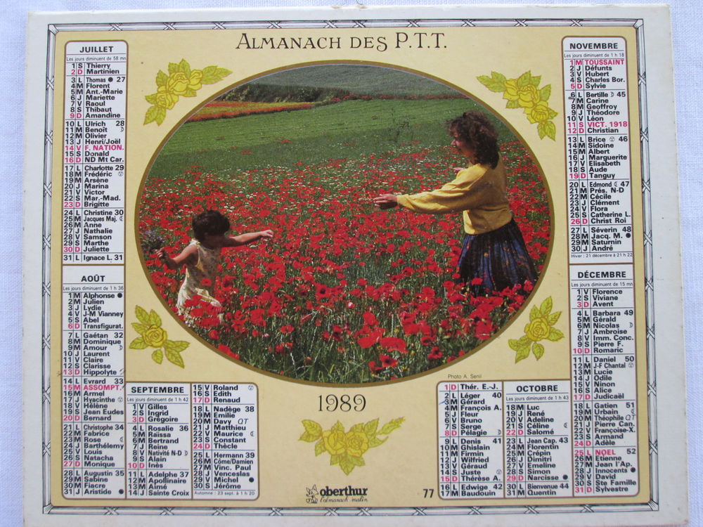 Almanach Des Ptt - Calendrier La Poste de 1989 - Allier 