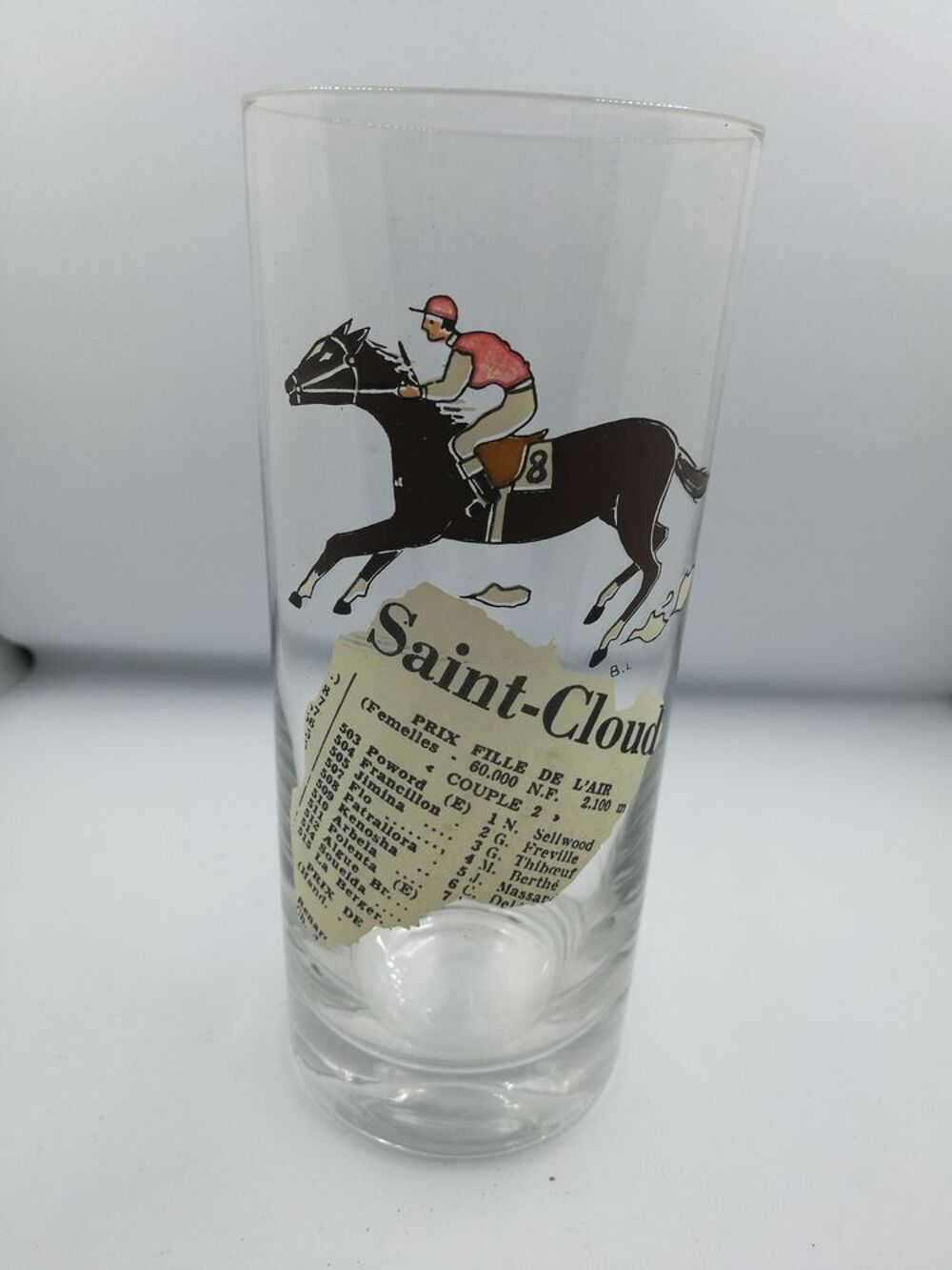 5 verres d&eacute;cor chevaux et morceau journal du tierc&eacute; 