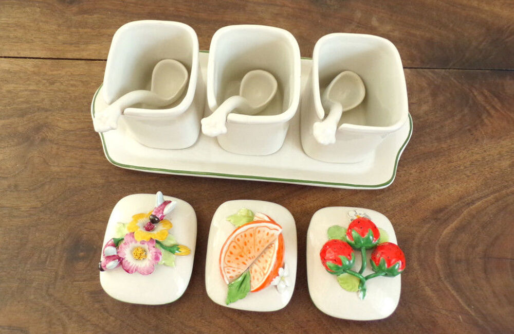 Service de table confiturier, plateau, pot et cuill&egrave;re Cuisine