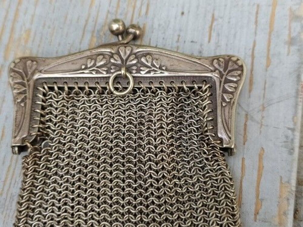 Ancien Porte Monnaie Maille M&eacute;tal Argent Art Nouveau 