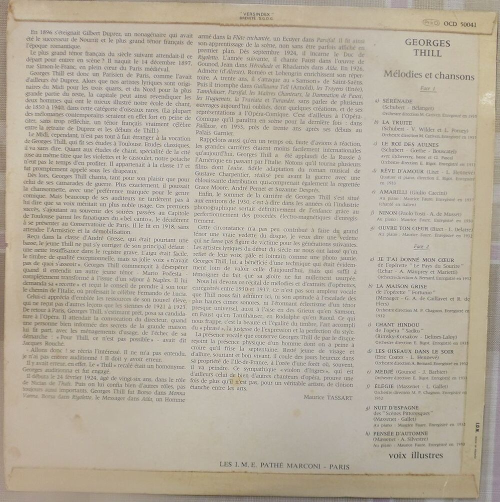 Georges Thill Je t'ai donn&eacute; mon coeur 1932-1933 33 tours CD et vinyles