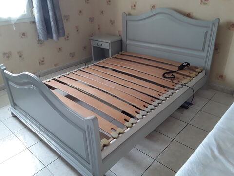 Lit Simple Gris avec Sommier  Lattes 100 Tournes (08)
