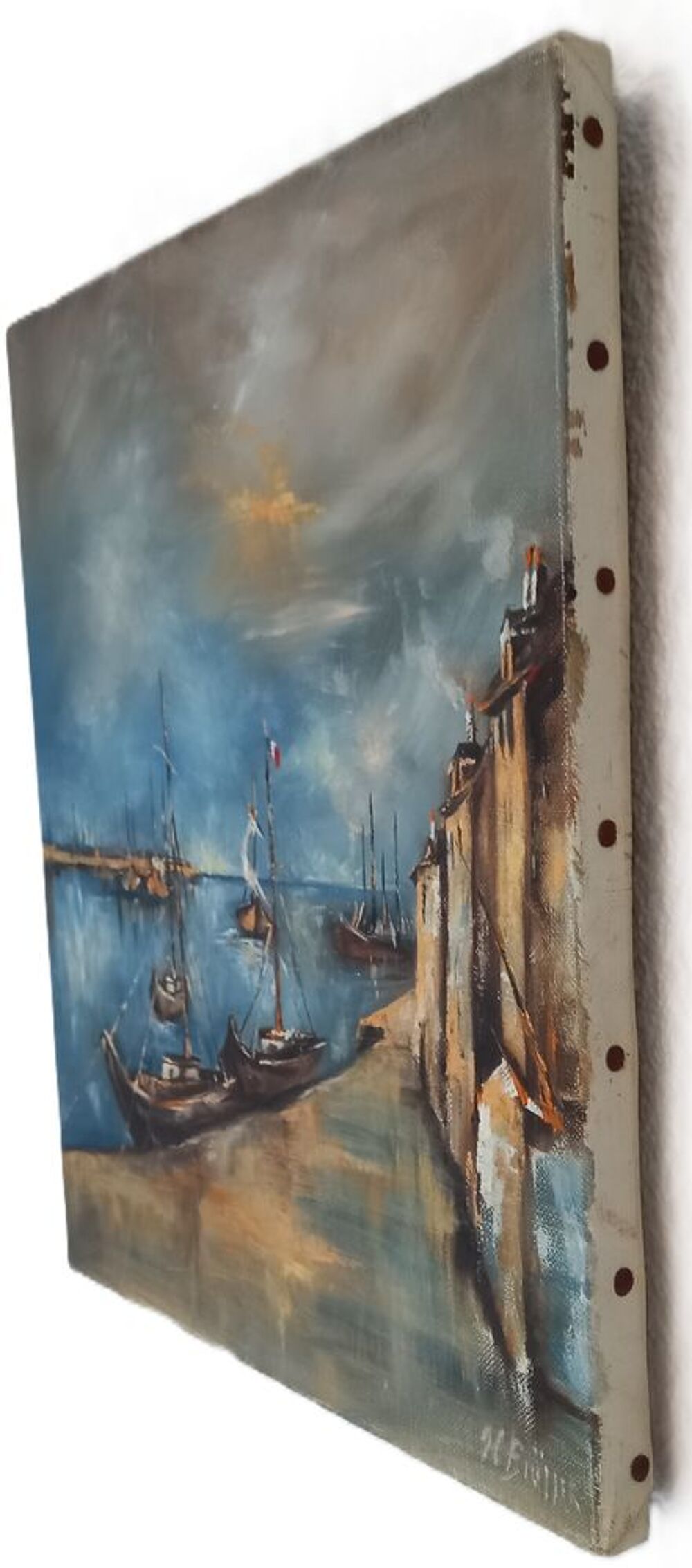 ? Huile sur toile ? Marine / Port r&eacute;tro (Sign&eacute;e H. Fr&uuml;ller) Décoration