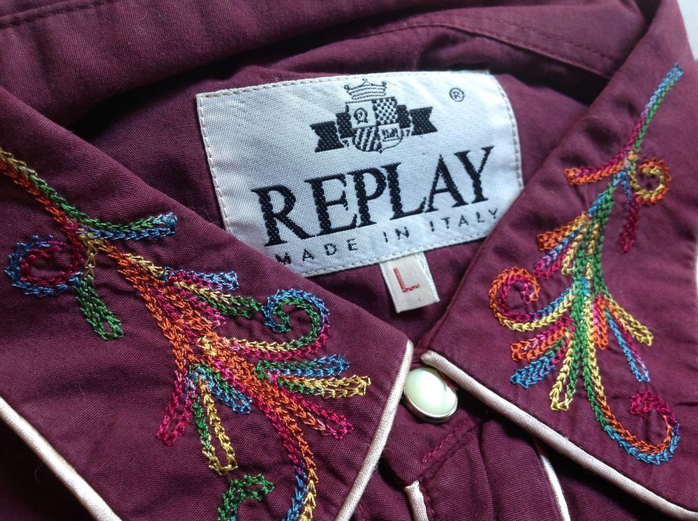 CHEMISE ORIGINALE REPLAY BROD&Eacute;E BOUTONS NACRE Envoi Possible Vêtements