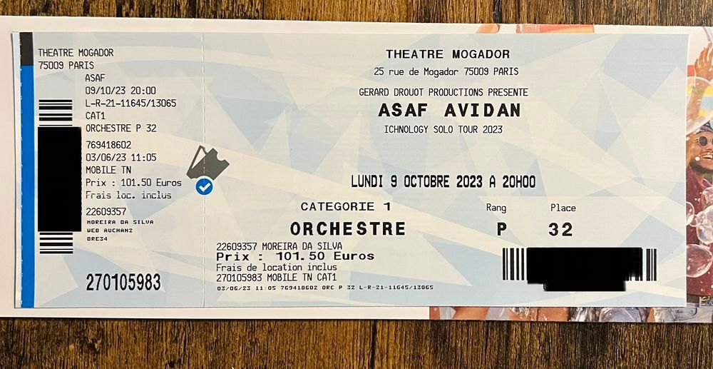 Concert Asaf Avidan th&eacute;&acirc;tre Mogador le 09/10/23 Billetterie